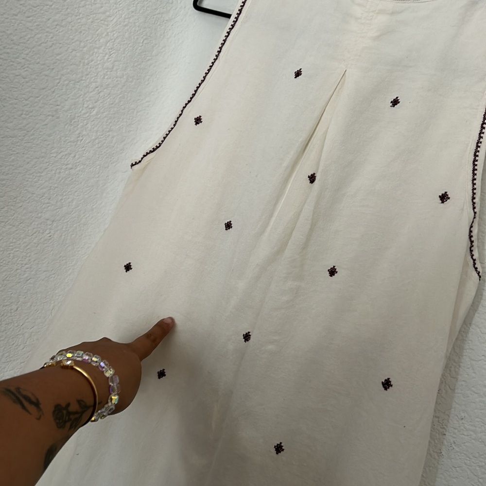 Madewell Cream Sleeveless Embroidered Mini Dress with Maroon Accents - Picture 9 of 9